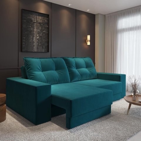 Sofá Luca 3 Lugares Retrátil 202cm Verde Petróleo Suede Cia Lar