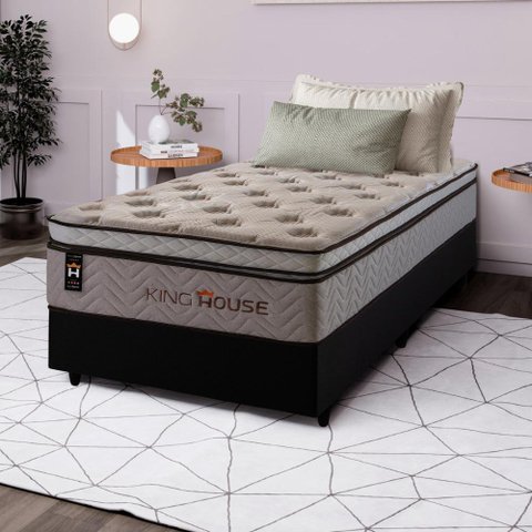 Conjunto Cama Box Solteirão c/ Molas Ensacadas Liverpool Preto 96x203x73