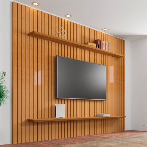 Painel para Tv de até 75 Polegadas Ripado 2 Prateleiras Roma:cinamomo
