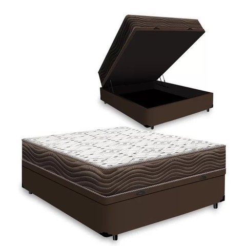 Cama Box Baú Casal Marrom Colchão Iso 150 D45 - Ortobom
