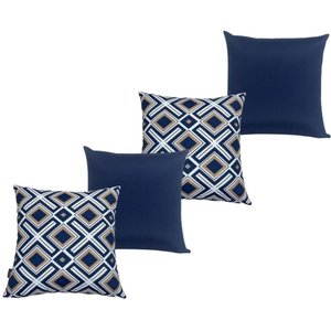 Kit 4 Almofadas Cheias Belize Impermeável Geométriza Azul Lisa Azul 45cmx45cm