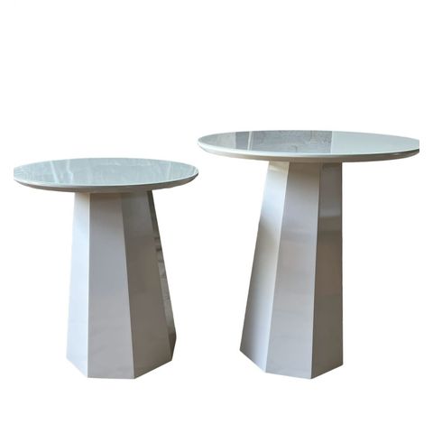 Conjunto Mesa Lateral Cone com Tampo de Vidro 70cm - Off White Off White