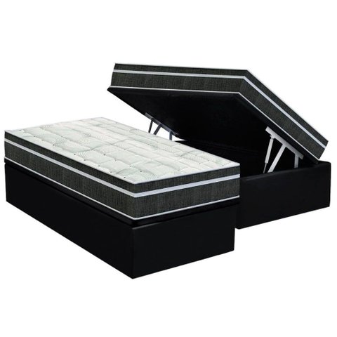 Cama Box Baú Solteiro: Colchão Molas Orthoflex Bonnel Venezia + Base Crc Suede Black(88x188)
