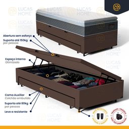 Cama Box Baú com Colchão de Espuma D45 Pillow Top Fort Comfort + Auxiliar Unique Solteiro 88cm - 5