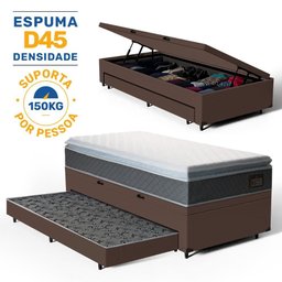 Cama Box Baú com Colchão de Espuma D45 Pillow Top Fort Comfort + Auxiliar Unique Solteiro 88cm - 2