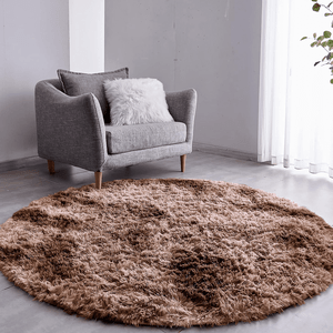Tapete Sala Felpudo Peludo Mesclado Marrom Redondo 60 cm