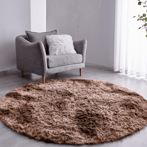 Tapete Sala Felpudo Peludo Mesclado Marrom Redondo 60 cm