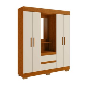 Guarda Roupa Acp Isabely 4 Portas com Espelho e Pés - Cinamomo/off White