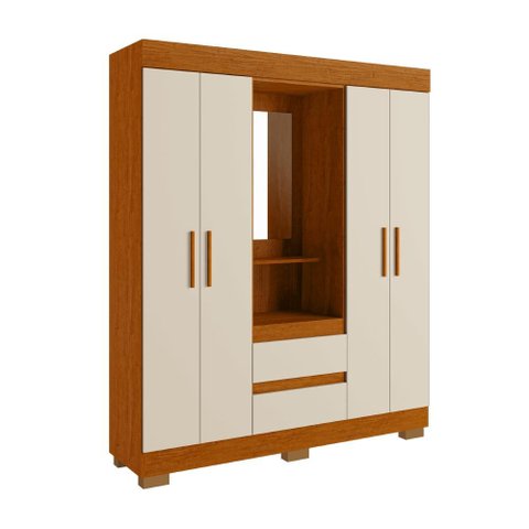 Guarda Roupa Acp Isabely 4 Portas com Espelho e Pés - Cinamomo/off White