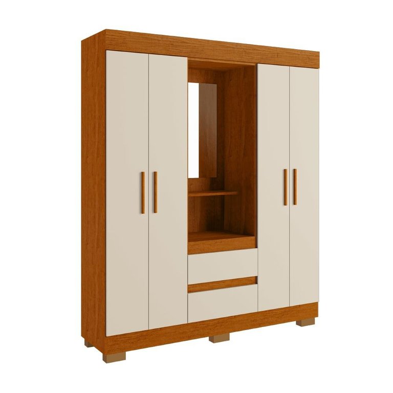 Guarda Roupa Acp Isabely 4 Portas com Espelho e Pés - Cinamomo/off White