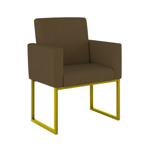 Poltrona Moderna Confortável Base Ferro Dourada Resistente Cor:marrom