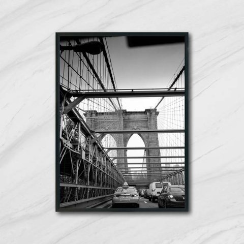 Quadro Fotografia Ponte de Brooklyn 24x18cm - com vidro:Madeira preta