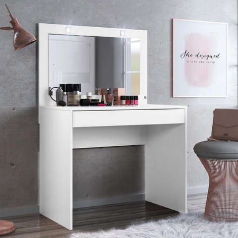 Camarim Penteadeira com Led 1 Gaveta Sofia - Branco