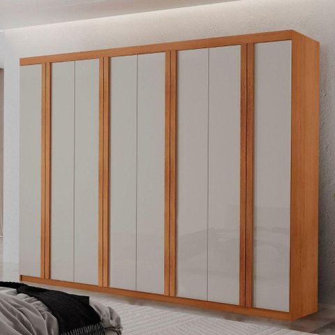 Guarda Roupa Casal Ortiz Mdf com 8 Portas 4 Gavetas Moderna Naturalle/off White sem Pés