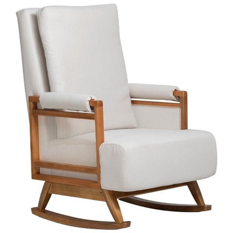 Poltrona de Amamentação com Balanço Base Nina Líria D02 Linho Off White B-410 - Lyam Decor
