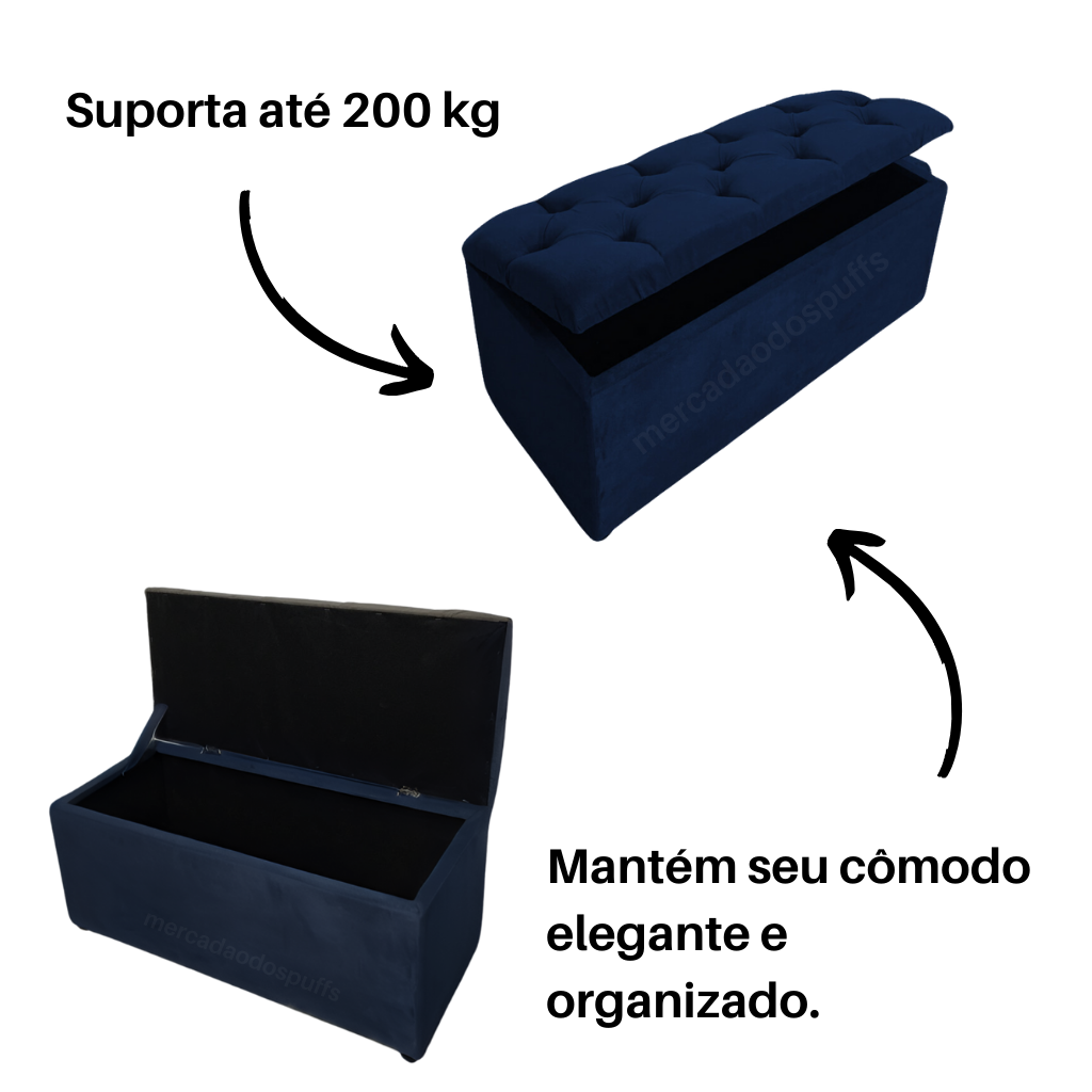 Bau Solteiro Capitonê Pé de Cama Decoração Guarda Objetivos Sapateira - Azul - 3