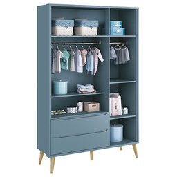 Guarda Roupa Infantil Theo 3 Portas Azul Fosco com Pés Madeira Natural - Reller Móveis - 2