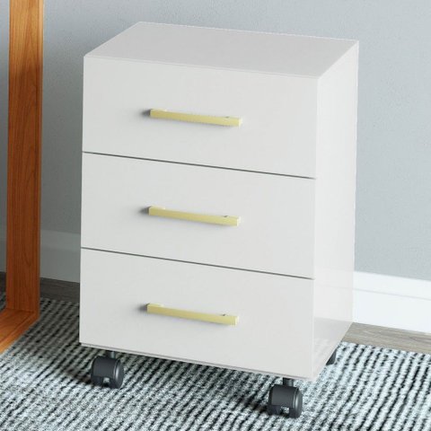 Gaveteiro com Rodízios 3 Gavetas 100% Mdf Off White/gold F16 - Pradel