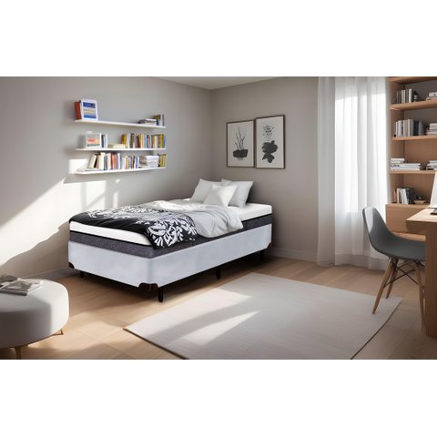 Cama Box Solteirão Serenelife - Suede Cinza Claro