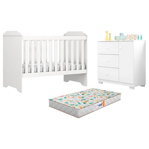 Berço Americano Mini Cama Mel e Cômoda Infantil Duda Branco Brilho com Colchão Gazin – Phoenix Baby
