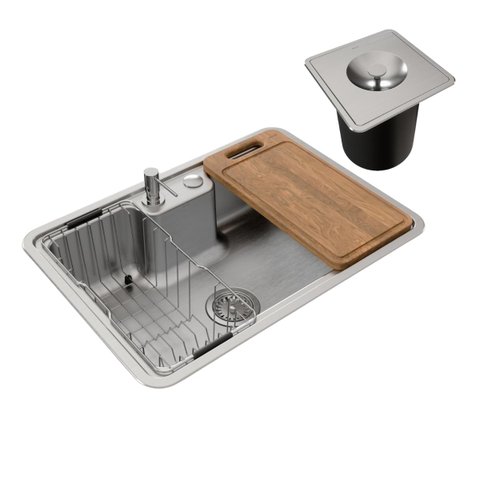 Cuba de Sobrepor ou Embutir Docol Massima 68x48x20 Cm em Aço Inox Escovado com Acessórios e