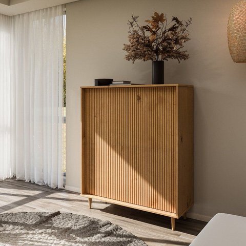 Balcão Gabinete Alto com 2 Portas no Acabamento em Cera Natural com Toque Acetinado / Coleção Jazz