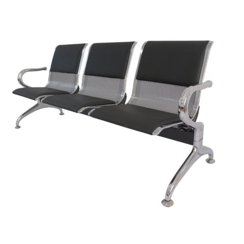 Longarina Estofada 3 Lug Nr-17 Dubai Fratini 171 Cm Aço Carbono, Cromado e Pintura Cinza C/ Braços