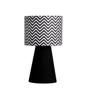 abajur elegance poptem tecido estampado preto e chevron luminária mesa cúpula cabeceira quarto sala 