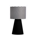 Ver imagem 1 de abajur elegance poptem tecido estampado preto e chevron luminária mesa cúpula cabeceira quarto sala