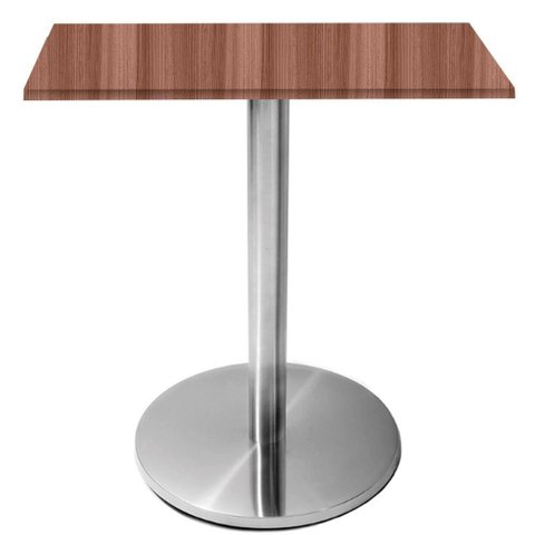 Mesa Beta Inox 75 Cm Altura Disco Redondo Tampo Mdp Quadrado 80 Cm Largura X 2,50 Cm Altura Walnut