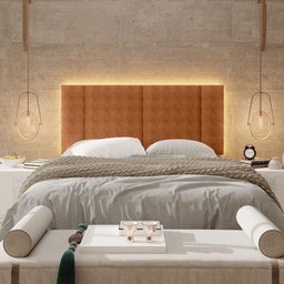 Cabeceira Estofada Cama Box Casal com Led Star 140cm Bouclé Terracota - 2
