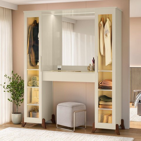 Penteadeira Camarim com Espelho 2 Portas com Vidro Reflecta e 1 Gavetas com Divisória Star