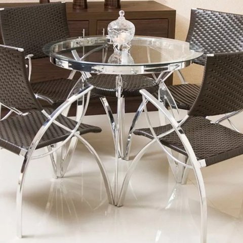 Jogo de Mesa com Vidro e 4 Cadeiras para Cozinha Jardim Varanda