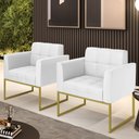 Ver imagem 2 de Kit 2 Poltronas Elisa Corino Branco Base Metálica Industrial Dourado - D'Rossi