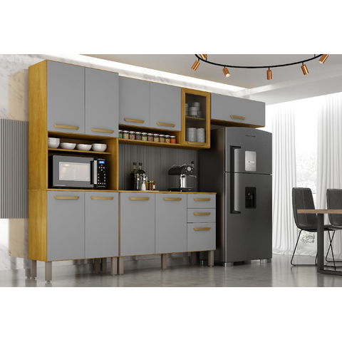 Cozinha Modular Ávila 11 Portas 2 Gavetas - CHF Móveis:Cinamomo/Cinza