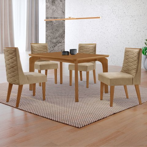 Mesa de Jantar Liz 120cm Mdf Canto Copo e com 4 Cadeiras Safira