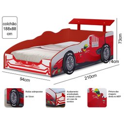 Cama Solteiro com Proteção Lateral Carro Formula I Vermelho - 5