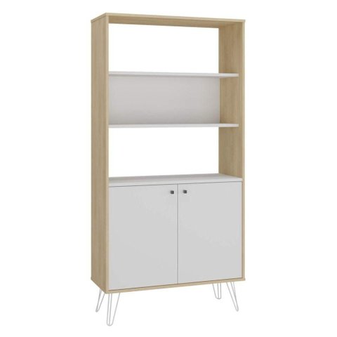 Estante Multiuso 2 Prateleiras 2 Portas 90x183 cm Carvalho Branco Artany