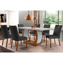 Ver imagem 1 de Conjunto: Mesa Sala Jantar Jade Tampo Madeirado C/ Vidro Canto Curvo 180x90 e 6 Cadeiras Jade