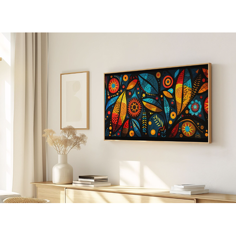 Quadro Decorativo N°152 160x90cm - Panorâmico Abstrato - Étnico Botânico - Madeira Clara - Rollflex