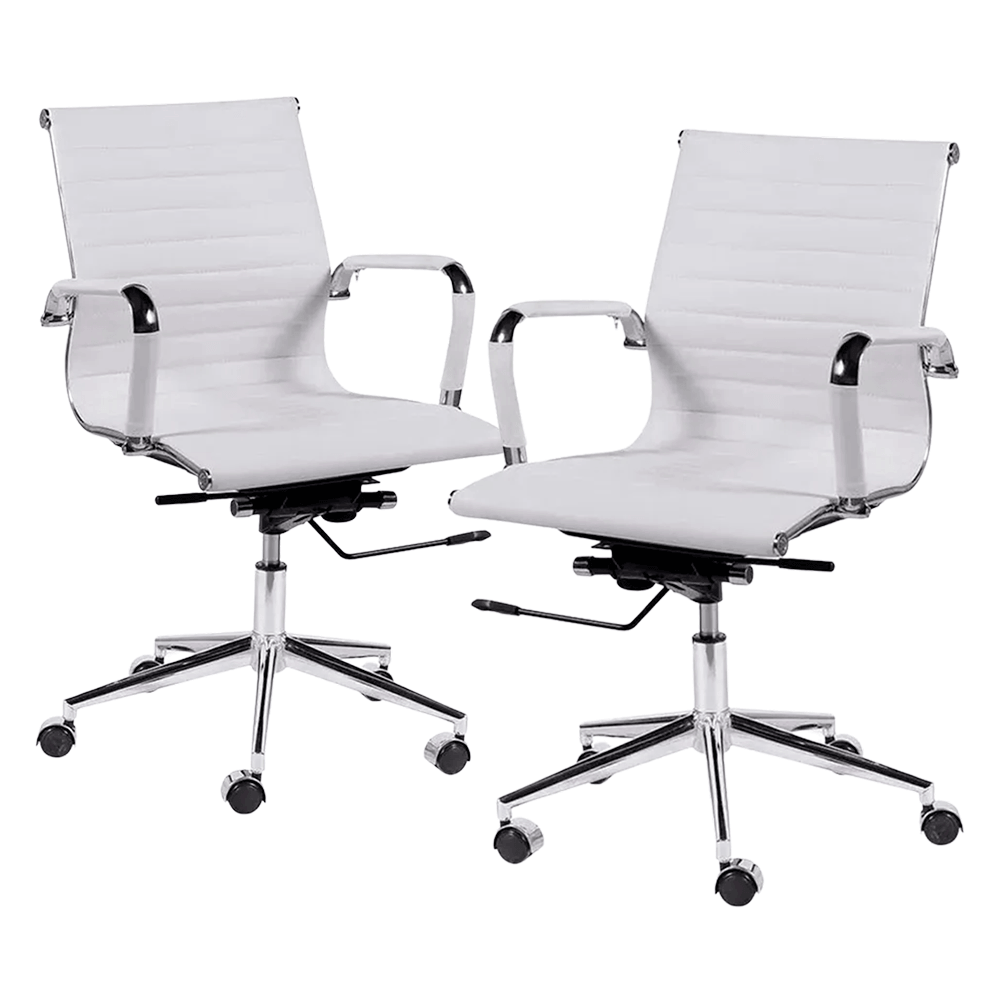 Kit 2 Cadeiras de Escritório Executiva Giratória Pu Branco