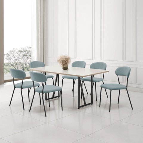Conjunto para Sala de Jantar com 6 Cadeiras Betina Verde/Black/Off White