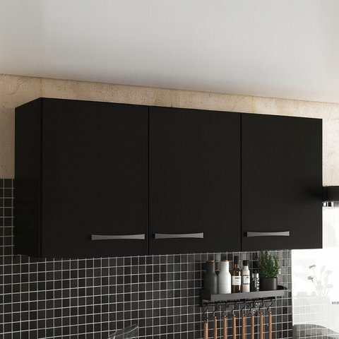 Armário de Cozinha Aéreo Suspenso 3 Portas Branco/Preto