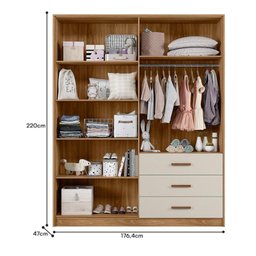 Quarto de Bebe Pérola com Guarda Roupa e Cômoda - Peternella:nature/off White - 3