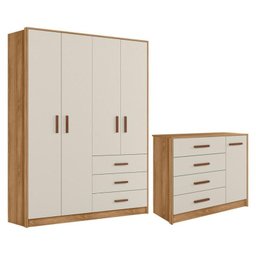 Quarto de Bebe Pérola com Guarda Roupa e Cômoda - Peternella:nature/off White - 1