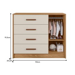 Quarto de Bebe Pérola com Guarda Roupa e Cômoda - Peternella:nature/off White - 5