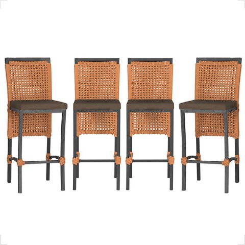 4 Banqueta em Alumínio Roma Preta Corda Náutica Tecido 9