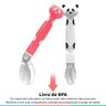 Kit Colher De Silicone Para Bebê Infantil +6 Meses Pandinha Buba - Rosa e Branco - 3