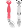 Kit Colher De Silicone Para Bebê Infantil +6 Meses Pandinha Buba - Rosa e Branco - 1