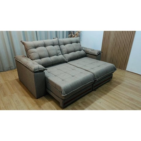 Sofá Retrátil Reclinável 2,50 M Marrom 474 Linho Fortaleza